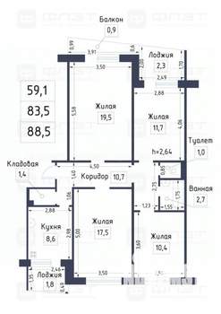4-к квартира, вторичка, 89м2, 5/10 этаж