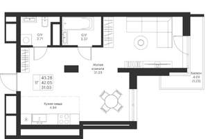1-к квартира, вторичка, 43м2, 5/25 этаж