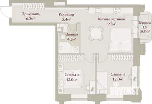 2-к квартира, вторичка, 58м2, 4/8 этаж
