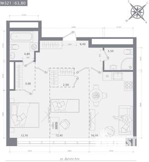 2-к квартира, строящийся дом, 64м2, 16/23 этаж