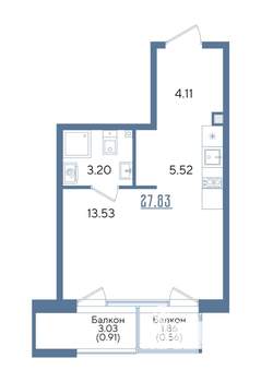 Студия квартира, строящийся дом, 28м2, 2/13 этаж