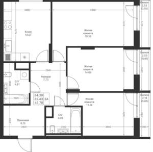3-к квартира, вторичка, 84м2, 4/24 этаж
