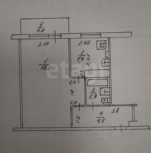 1-к квартира, вторичка, 33м2, 5/5 этаж