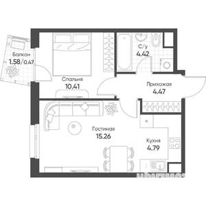 2-к квартира, строящийся дом, 40м2, 6/17 этаж