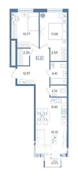 2-к квартира, вторичка, 68м2, 2/13 этаж