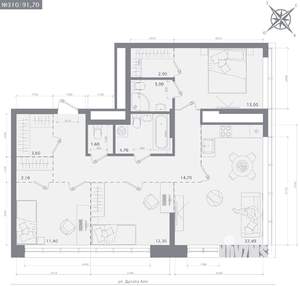 3-к квартира, строящийся дом, 91м2, 15/23 этаж