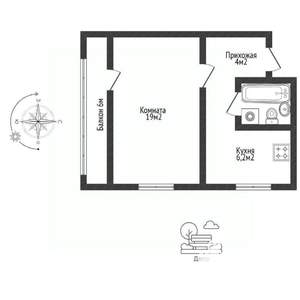 1-к квартира, вторичка, 33м2, 4/9 этаж