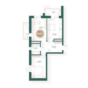 2-к квартира, строящийся дом, 59м2, 11/17 этаж