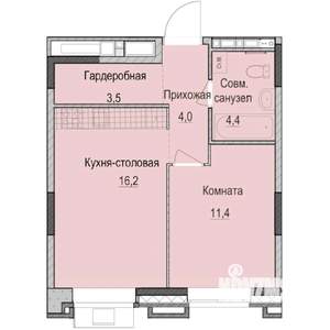 1-к квартира, строящийся дом, 40м2, 4/14 этаж