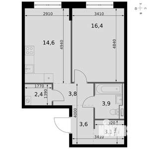 1-к квартира, вторичка, 48м2, 8/19 этаж