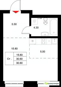 1-к квартира, вторичка, 31м2, 4/22 этаж