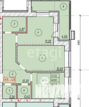 2-к квартира, вторичка, 65м2, 7/10 этаж