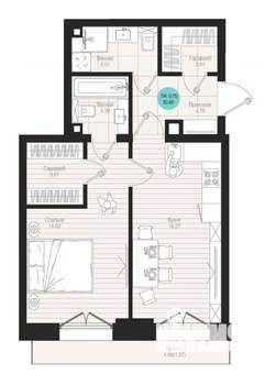 1-к квартира, вторичка, 51м2, 8/19 этаж