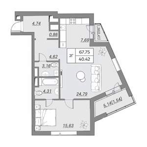2-к квартира, вторичка, 68м2, 2/9 этаж