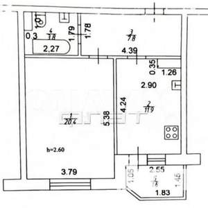 1-к квартира, вторичка, 44м2, 6/9 этаж