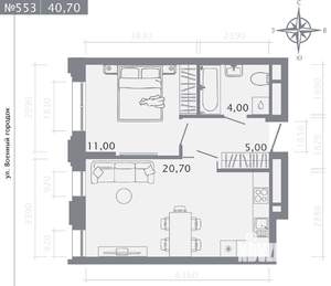 1-к квартира, строящийся дом, 41м2, 22/25 этаж