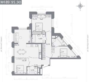 3-к квартира, строящийся дом, 96м2, 23/25 этаж