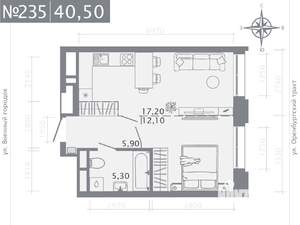 1-к квартира, строящийся дом, 41м2, 6/25 этаж