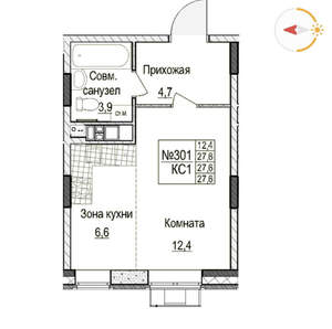 1-к квартира, вторичка, 28м2, 5/10 этаж