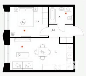 1-к квартира, вторичка, 38м2, 6/6 этаж