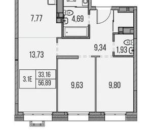 3-к квартира, вторичка, 71м2, 9/19 этаж