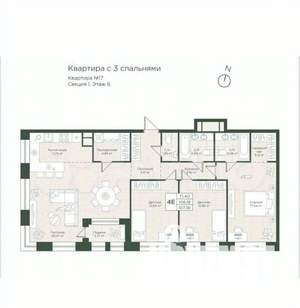 3-к квартира, вторичка, 105м2, 6/16 этаж
