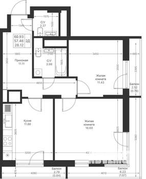 2-к квартира, вторичка, 61м2, 20/24 этаж