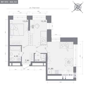 2-к квартира, строящийся дом, 61м2, 15/23 этаж