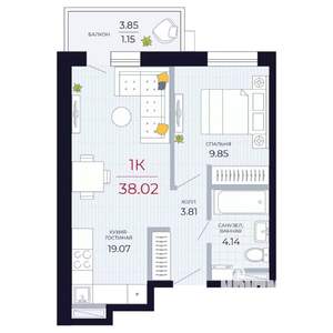 1-к квартира, вторичка, 38м2, 22/23 этаж