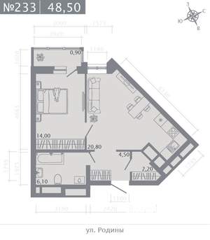 1-к квартира, строящийся дом, 49м2, 10/23 этаж