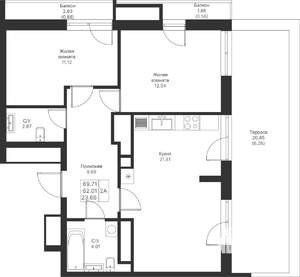 2-к квартира, вторичка, 70м2, 17/25 этаж