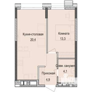 1-к квартира, строящийся дом, 43м2, 7/18 этаж