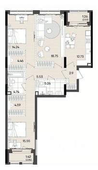 3-к квартира, вторичка, 91м2, 2/9 этаж