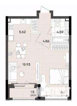 2-к квартира, вторичка, 49м2, 17/23 этаж