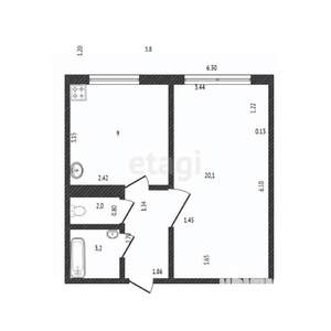 1-к квартира, вторичка, 38м2, 1/5 этаж