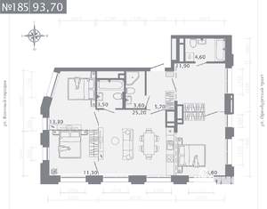 3-к квартира, строящийся дом, 94м2, 23/25 этаж