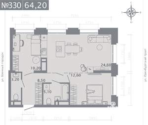 2-к квартира, строящийся дом, 64м2, 18/25 этаж