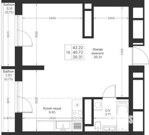 1-к квартира, вторичка, 42м2, 20/25 этаж