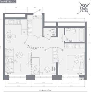 2-к квартира, строящийся дом, 60м2, 14/19 этаж