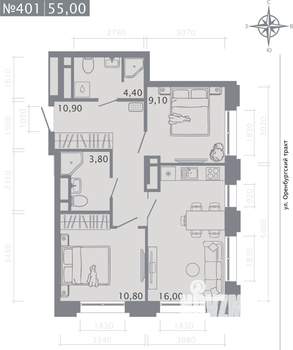 2-к квартира, строящийся дом, 55м2, 5/25 этаж