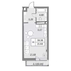 1-к квартира, вторичка, 38м2, 4/9 этаж