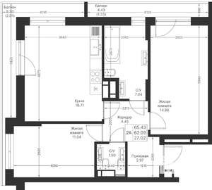 2-к квартира, вторичка, 65м2, 6/24 этаж
