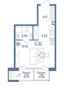 Студия квартира, строящийся дом, 28м2, 2/13 этаж