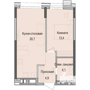 1-к квартира, строящийся дом, 43м2, 12/18 этаж