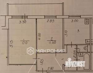 2-к квартира, вторичка, 54м2, 1/9 этаж