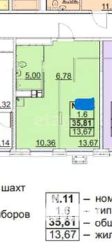 1-к квартира, вторичка, 36м2, 6/17 этаж