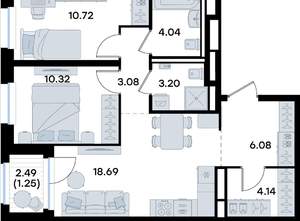 2-к квартира, вторичка, 62м2, 8/11 этаж
