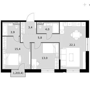 3-к квартира, вторичка, 68м2, 4/14 этаж