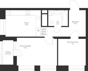 2-к квартира, вторичка, 51м2, 13/23 этаж