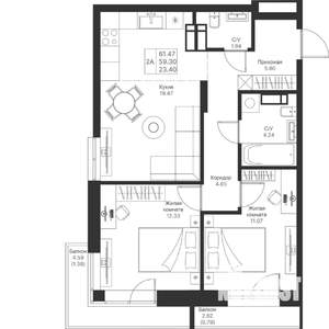 2-к квартира, вторичка, 61м2, 9/25 этаж